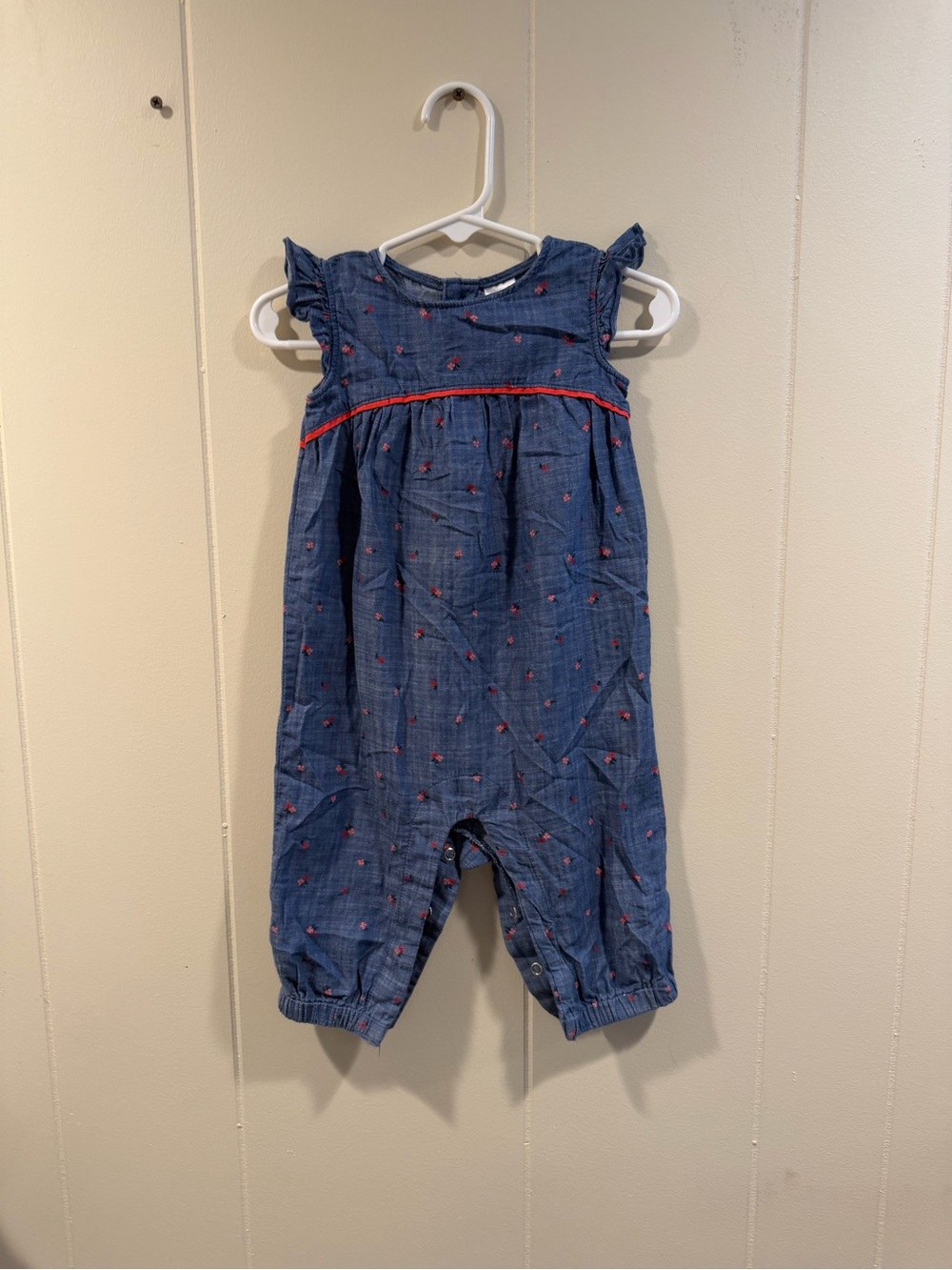 Carter's Blue Chambray Romper with Red Dot Detail